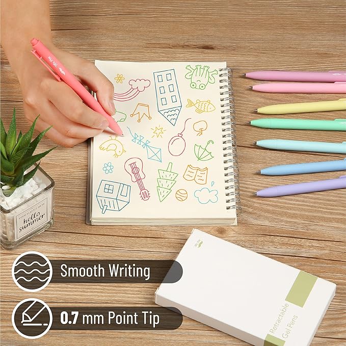 Mr. Pen- Retractable Gel Pens, 8 Pack, Pastel Ink Gel Pens, Gel Pens Fine Point 0.7mm, Retractable Pens, Cute Pens, Gel Ink Pens, Aesthetic Pens for Journaling Fine Tip Pens