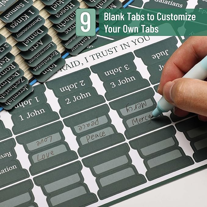 Mr. Pen- Bible Tabs, 75 Tabs, Charcoal Emerald, Laminated Bible Tabs for Women and Men, Bible Tabs for Study Bible, Bible Index Tabs, Bible Book Tabs, Bible Labels Tabs, Mr Pen Bible Tabs