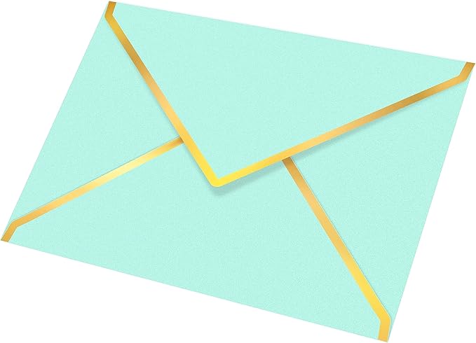 60 Pack Gold Envelopes 5x7 Light Blue, 250G Pearled Cardstock A7 Envelopes for Invitations Business Mailing Envelope with Gold Foil Border, A6 4x6 Envelopes for Wedding Baby Shower Cards