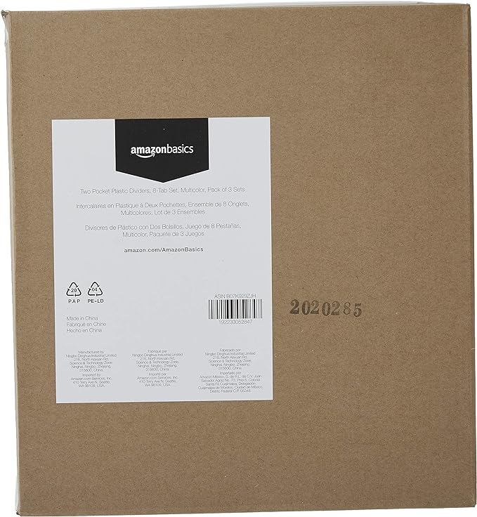 Amazon Basics Tab Dividers for 3 Ring Binder, Two Pocket, Letter Size, Assorted Colors, 24 Count