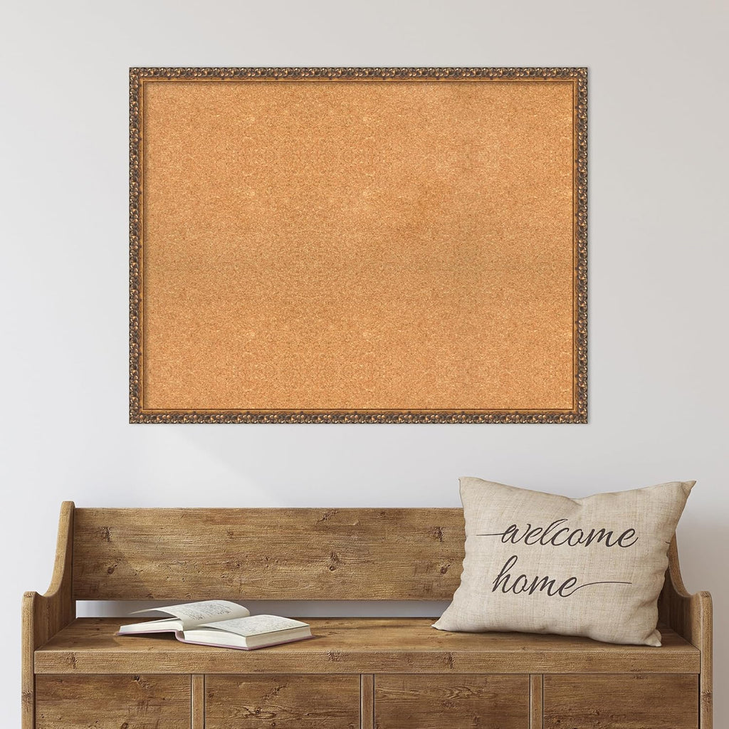 Amanti Art Natural Cork Board for Wall, 28x36 Vision Board with Bronze Frame, Large Corkboard Office Decor for Home Organization, Traditional Corkboard Pinboard to Display Items for Home Organization