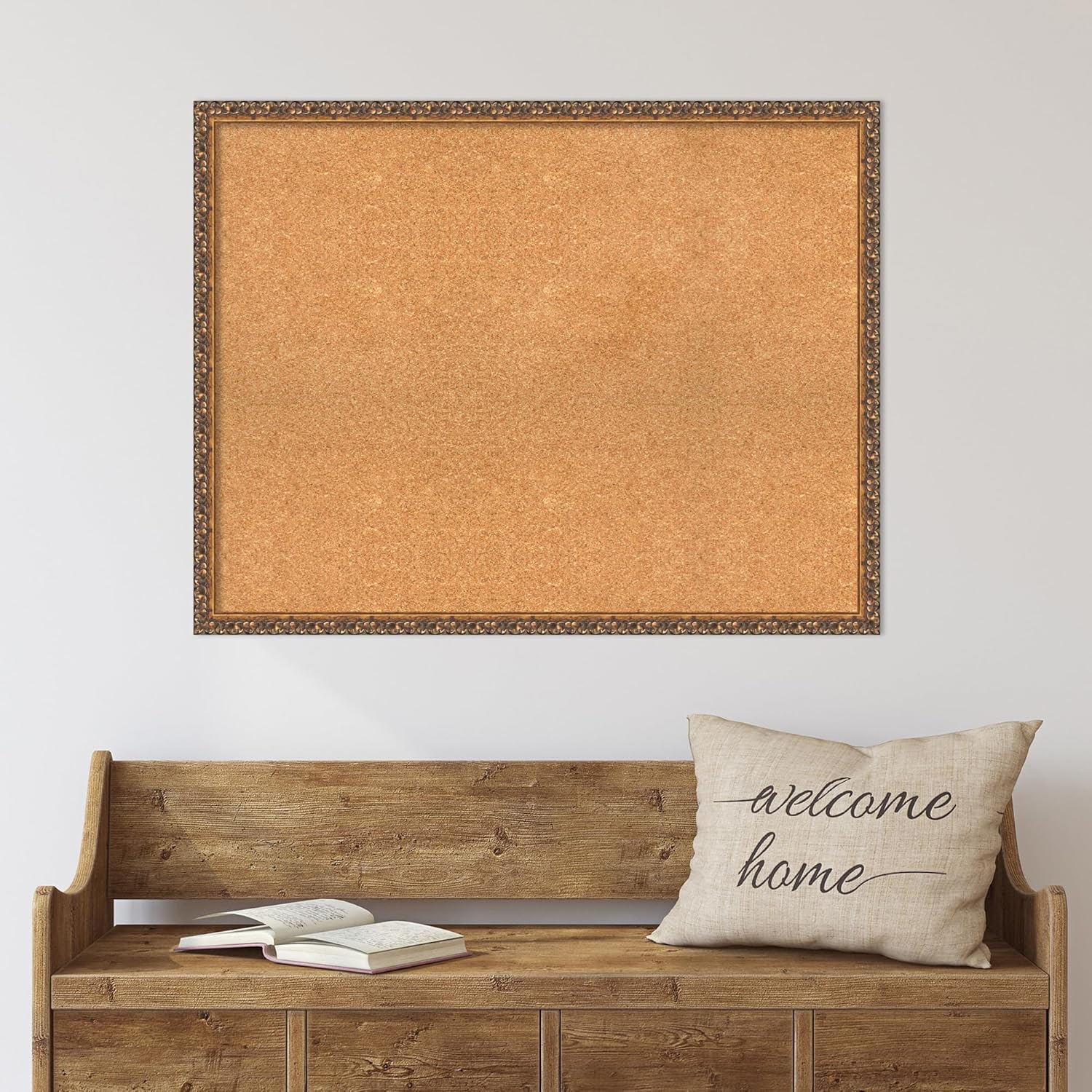Amanti Art Natural Cork Board for Wall, 28x36 Vision Board with Bronze Frame, Large Corkboard Office Decor for Home Organization, Traditional Corkboard Pinboard to Display Items for Home Organization