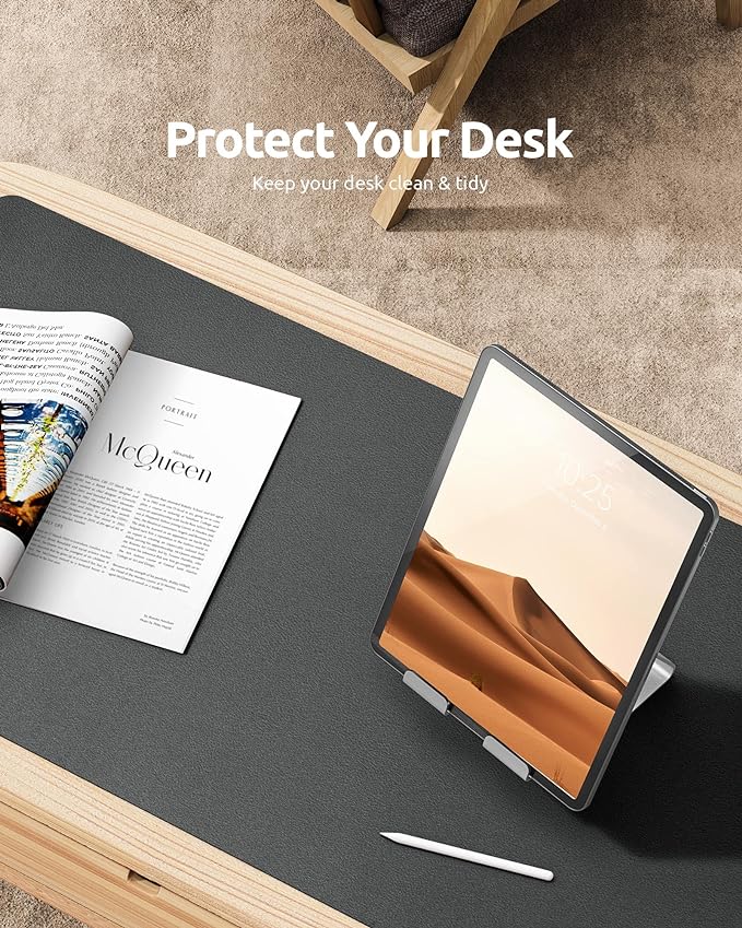 YSAGi Leather Desk Protector, Office Mat, Large Mouse Mat, Non-Slip PU Leather Blotter, Laptop Pad, Waterproof Writing Pad for Office and Home (Dark Grey, 31.5" x 15.8")