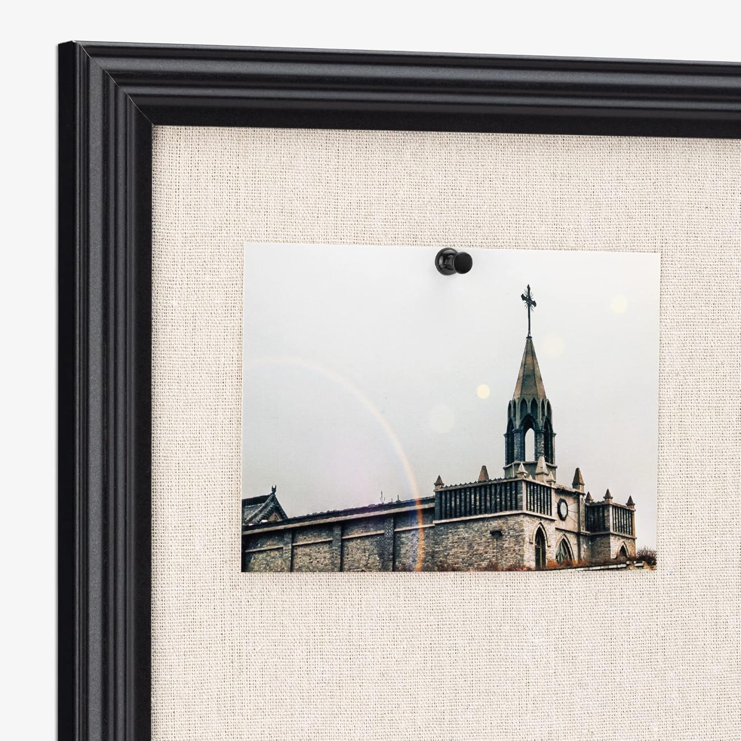 Navaris Framed Linen Bulletin Board - 17 x 23 inches Fabric Jewelry Organizer Pinboard for Wall Memory Memo Pin Board - Linen with Frame