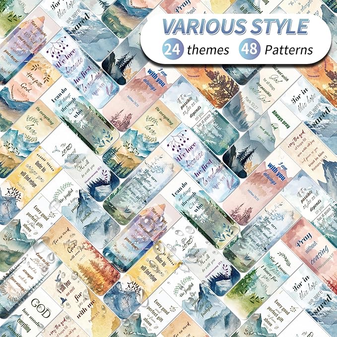 48 Piece Bible Verse Magnetic Bookmarks - Christian Scripture Inspirational Book Marks with Boxes - Religious Motivational Book Marker Prayer Page Clips for Women & Men Reading Gifts(Mountains Style)