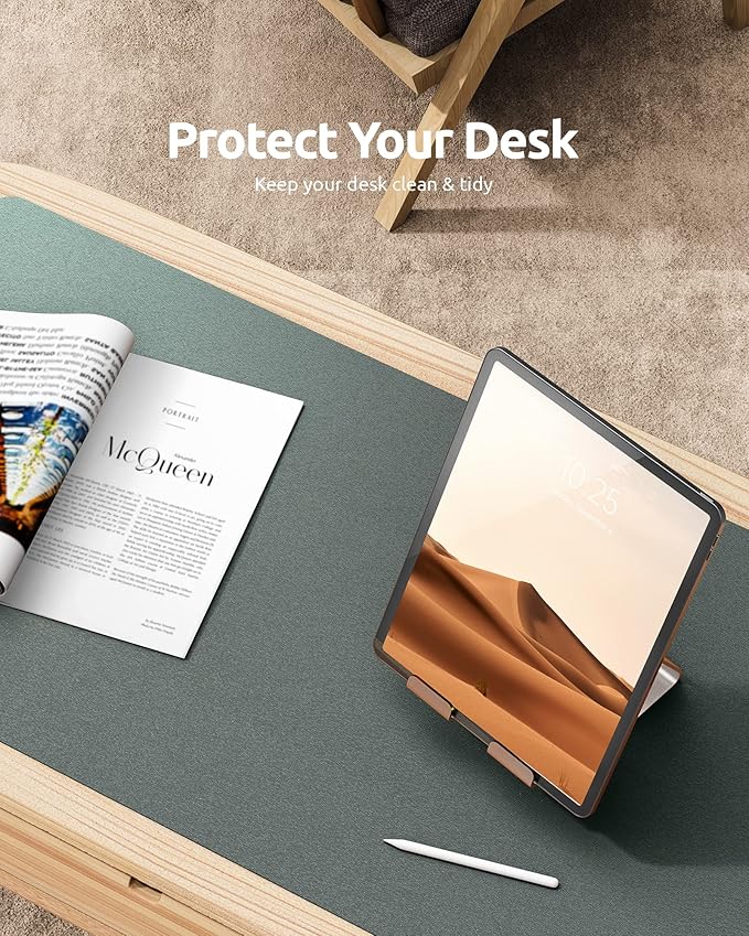 YSAGi Leather Desk Protector, Office Mat, Large Mouse Mat, Non-Slip PU Leather Blotter, Laptop Desk Pad, Waterproof Writing Pad for Office and Home (Dark Green, 35.4" x 17")