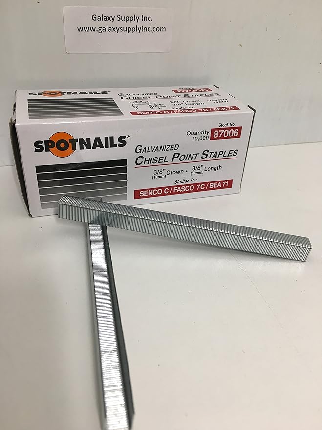 Spotnails 87006 Galvanized Chisel Point Staples 10mm 3/8" Simular to SENCO C / FASCO 7C / BEA 71 Quantity:10,000 staples