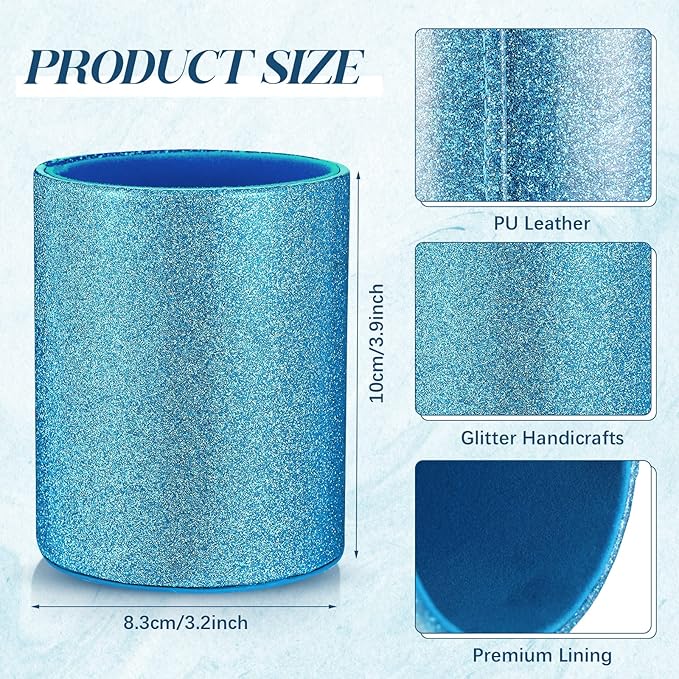 Sabary 8 Pcs Ballpoint Pens with Pen Holder for Desk Glitter Crystal Diamond Fancy Pencil Holder Bling Desk Organizer Cute Stationery Supplies for Women Girls Wedding Office School Gifts(Blue)