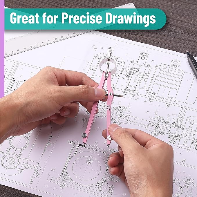 Mr. Pen- Professional Compass for Geometry, Purple with Extra Leads, Metal Compass with Lock, Drawing Compass, Geometry Compass, Math Compass, Compass Drawing, Drafting Compass, Drafting Tools