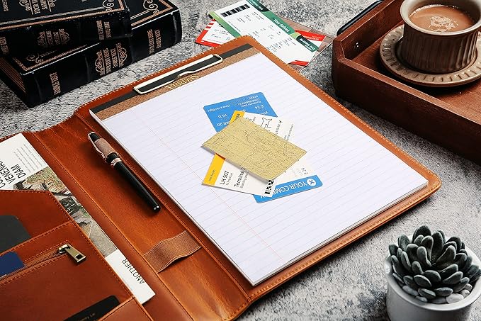 Personalized Leather Portfolio, Engraved Portfolio for Men Leather Clipboard Portfolio Binder, Custom Padfolio Leather Legal Pad Portfolio, Christmas Gift for His/Her (Clipboard, Brown-Standard)