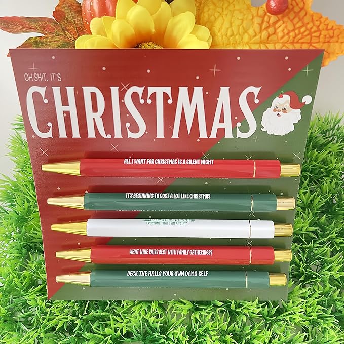 Jxueych Funny Pens 5-Count, Black Ink,Medium Nib 1.0mm, Funny Office Gifts for Coworkers, Personalized Pens Vibrant Funny Quotes Swear Word Daily Pen Set (J)