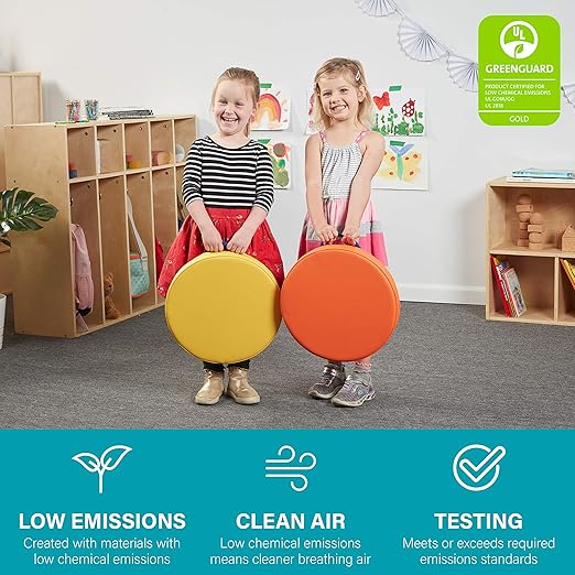 Factory Direct Partners SoftScape 15 inch Round Classroom Floor Cushions with Handles; Flexible Seating for Daycare, Preschool, Playroom; 2 inch Thick Deluxe Foam (6-Piece) - Assorted, 11232-AS
