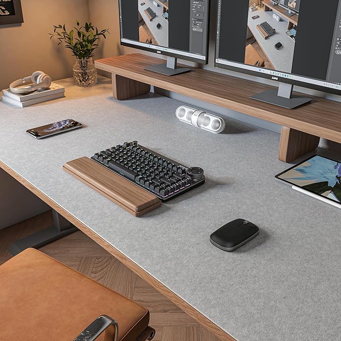 Large Felt Desk Mat,47.2"x 23.6",Non-Slip Desk Pad for Office and Home,120x60cm Full Table Mouse Pad,Keyboard Mats for Desk,Desktop Protection(Light Gray)