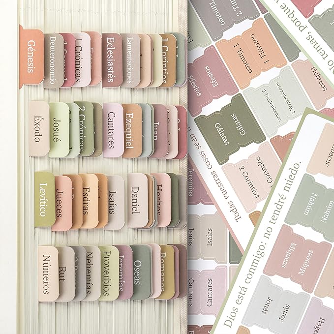 Mr. Pen- Spanish Bible Tabs, 75 Tabs, Boho Theme, Laminated Bible Tabs for Women and Men, Bible Tabs in Spanish, Bible Tabs Spanish, Bible Tabs for Study Bible, Bible Index Tabs, Mr Pen Bible Tabs