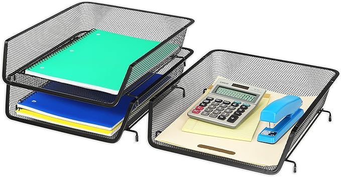Simple Houseware Stackable Desk File Document Letter Tray Organizer, Black - 3 Pack