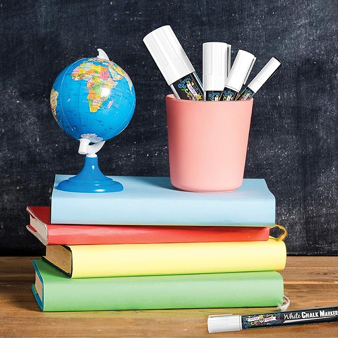 CHALKY CROWN 5pc White Chalk Markers - Non-Toxic Liquid Chalkboard Markers, White Liquid Chalk Marker for Windows, Glass - 1, 3, 6, 10, 15mm Tips