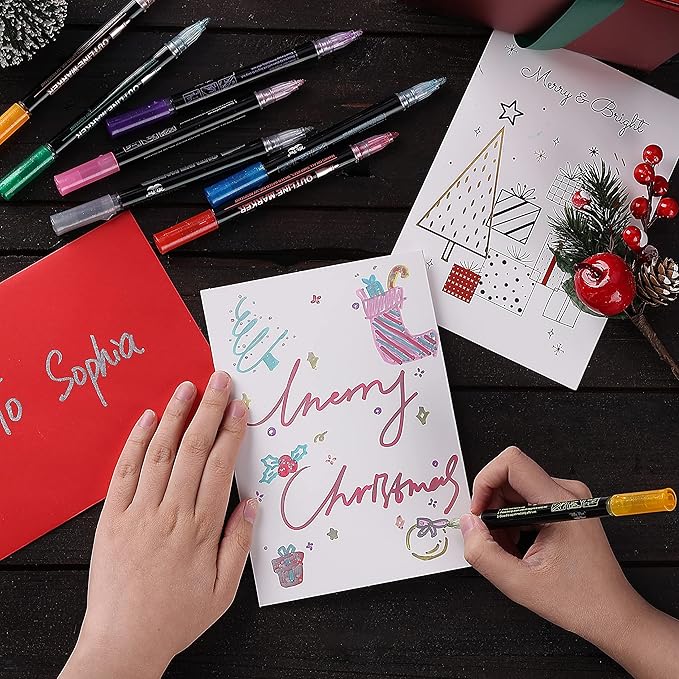 Mr. Pen- Double Line Outline Markers, 10 Colors, Self-Outline Metallic Markers, Outline Pens, Craft Pens
