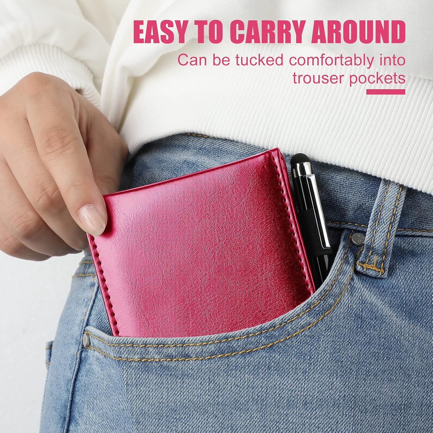 Outus 10 Pcs Pocket Notebook with Pen Set Included Mini Pocket Notepad Holder with 50 Lined Sheets, Metal Pen, 8 Pcs 3 x 5 Inch Memo Book Refills, 30 Lined Paper Per Note Pad (Rose Red)