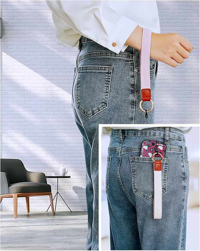 2 Pack Keychain Wristlet Strap Stretchy Lanyard for Keys Cute Wrist Key Chain for Women Men Wallet ID Badges Car Keys (Starlight + Sand Pink)