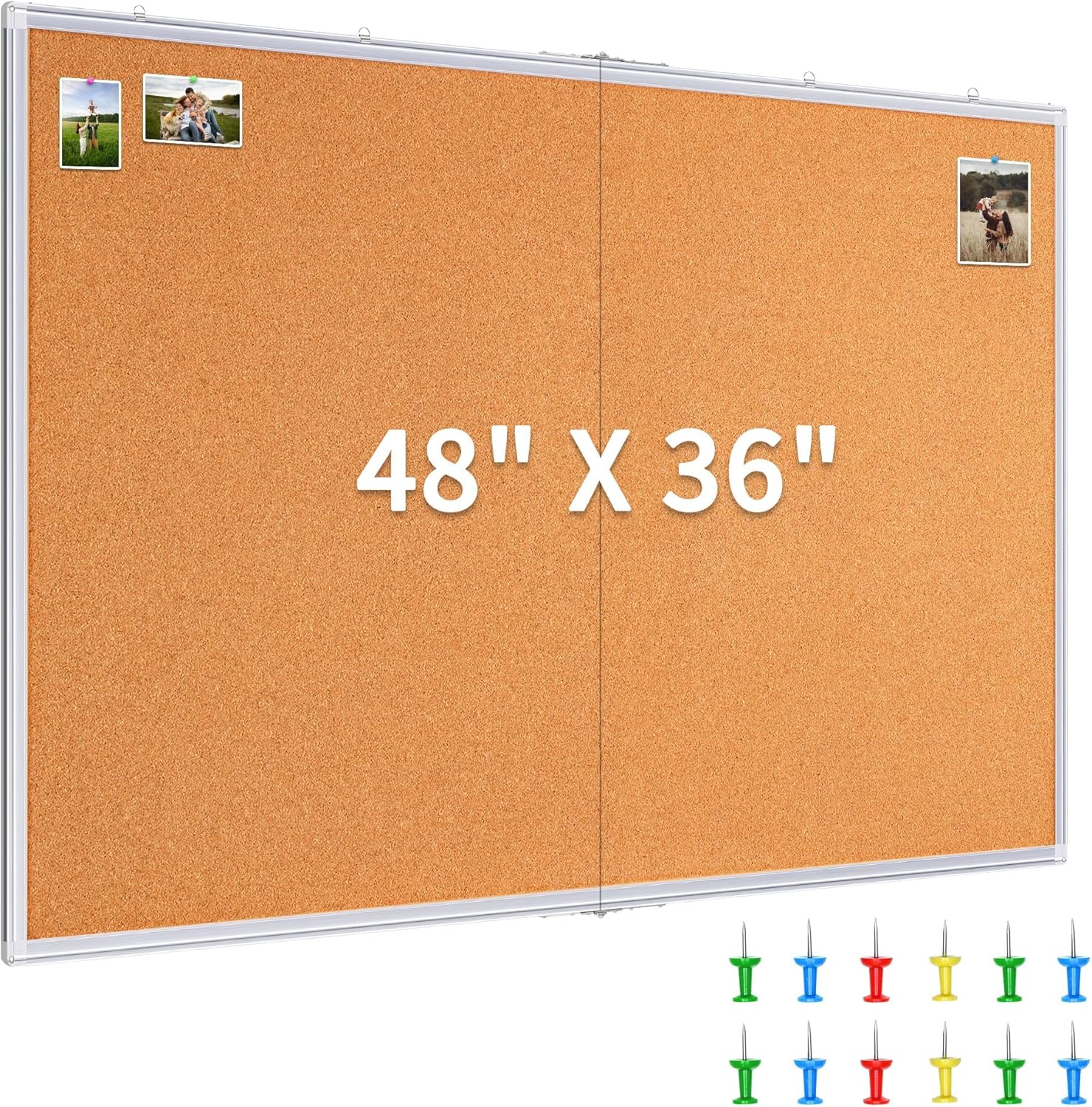 maxtek Large Cork Board 48 x 36 in, Bulletin Board for Walls, 4'x 3' Extra Aluminum Framed Corkboard, Foldable Wall Mounted Pin Memo Notice Cork Board for Office, Home Wall Display