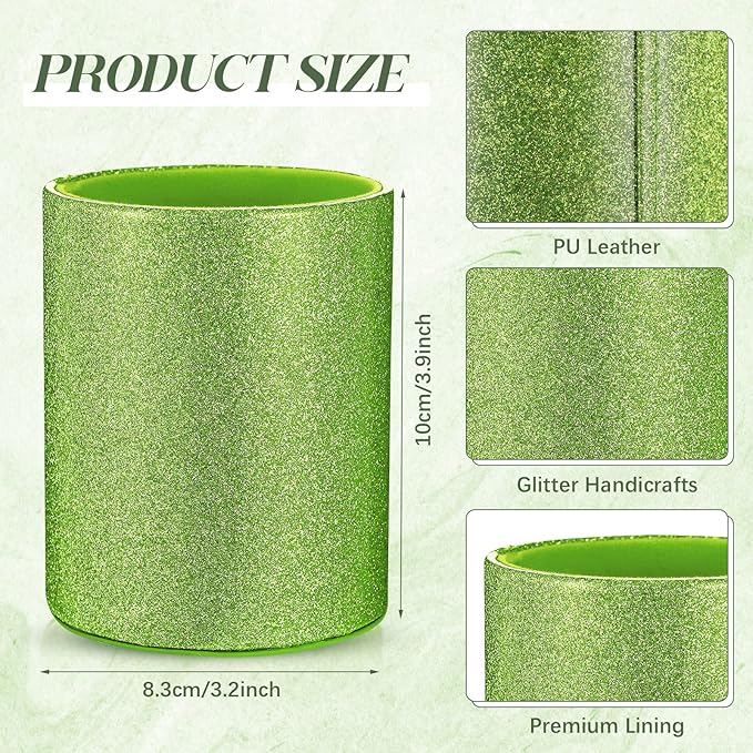 Sabary 8 Pcs Ballpoint Pens with Pen Holder for Desk Glitter Crystal Diamond Fancy Pencil Holder Bling Desk Organizer Cute Stationery Supplies for Women Girls Wedding Office School Gifts(Green)