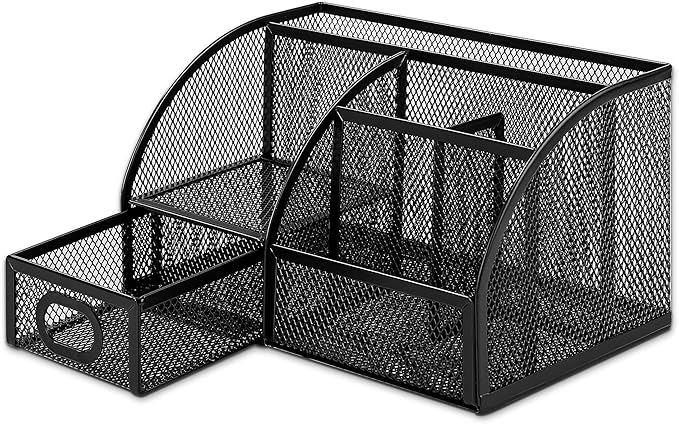 Amazon Basics Mesh Pen Holder and Organizer, Black, ‎9.1" x 5.9" x 5.5''