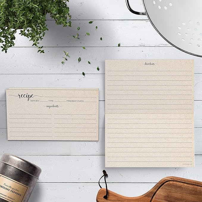 321Done Folding Recipe Cards (Set of 50) Rustic Kraft Tan, From the Kitchen Of - Folds to 3x5 from 6x5 - Retro Vintage Minimalist Wedding Baby Bridal Shower Boho - Made in USA - Double-Sided, Folded