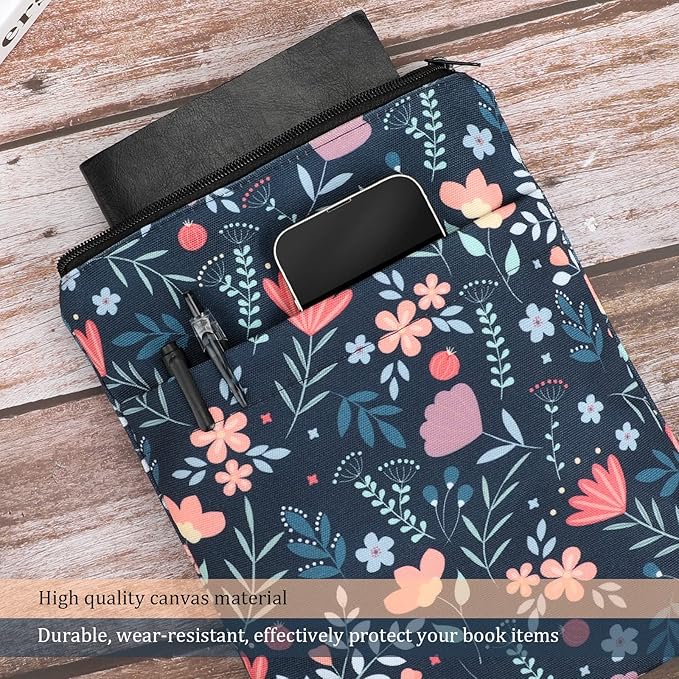 Book Sleeve Book Covers Book Protector Floral Printed with Zipper Washable Fabric for Teen Adult Book Lover Teacher Student(Medium,11 X 8.7 Inch)
