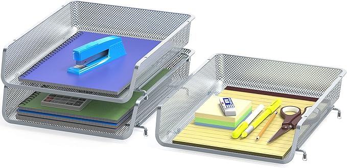 Simple Houseware Stackable Desk File Document Letter Tray Organizer, Silver - 3 Pack