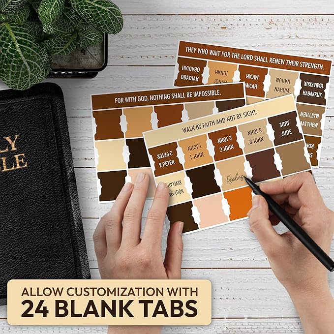 Brown Bible Tabs, 90 Large Print Bible Index Tabs for Study Bible, Laminated Easy-to-Read Label, Christian Gift for Women, Men, Kids