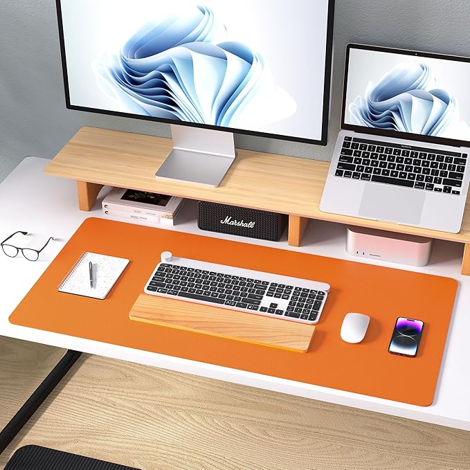Aothia Leather Desk Pad Protector, Mouse Pad, Office Desk Mat, Non-Slip PU Leather Desk Blotter, Laptop Desk Pad, Waterproof Desk Writing Pad for Office and Home (31.5" x 15.7",Hermes Orange)