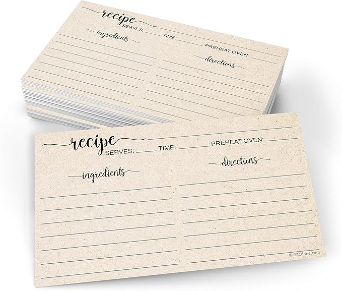 321Done Small Rustic Recipe Cards (Set of 50) 3" x 5" Minimalist Kraft Tan - Thick Luxury Double-Sided - Made in USA