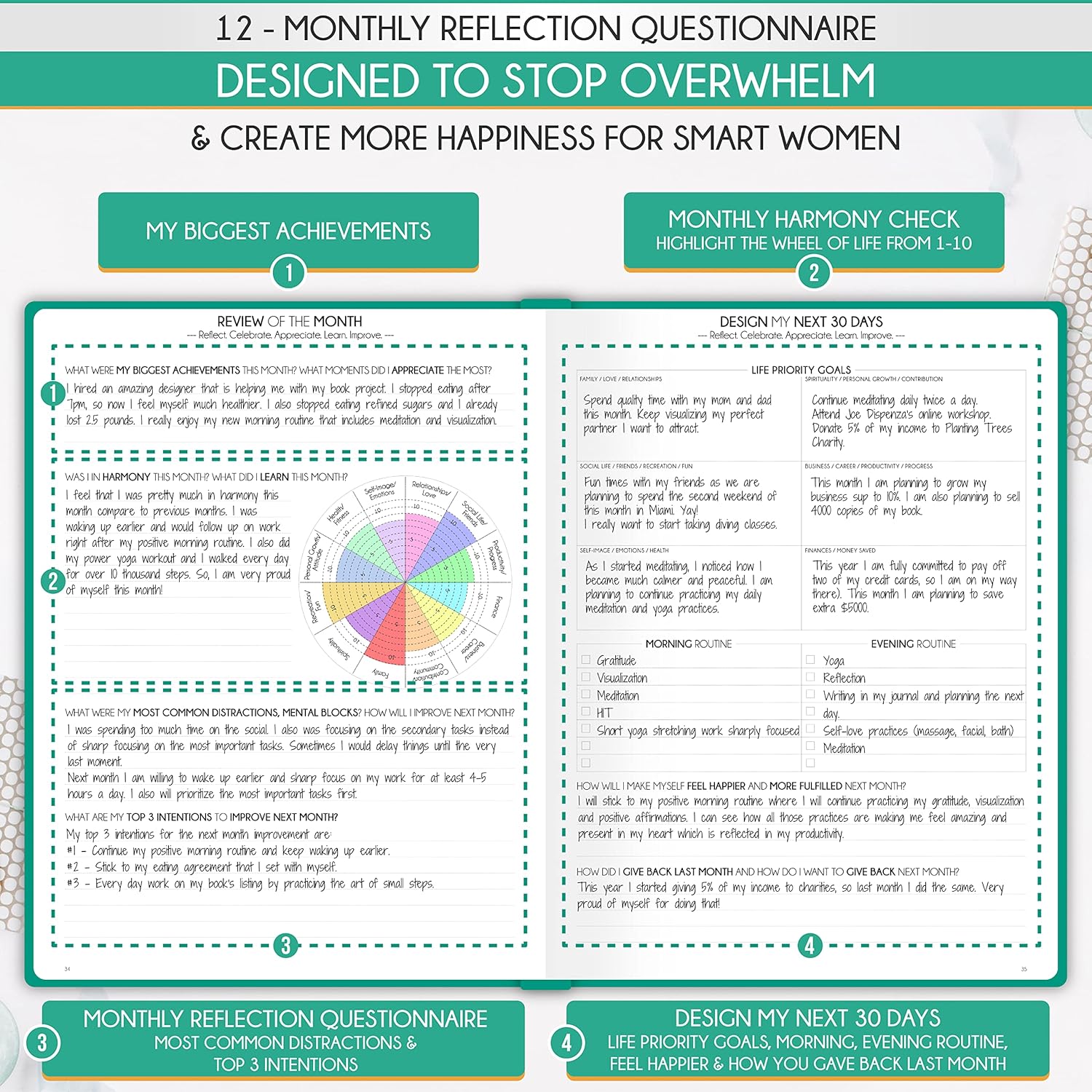 Hourly Planner - Undated Daily, Weekly & Monthly Planner with Budget Section | A 12 Month Journey to Increase Productivity & Happiness | Life Organizer & Gratitude Journal - Vertical Format