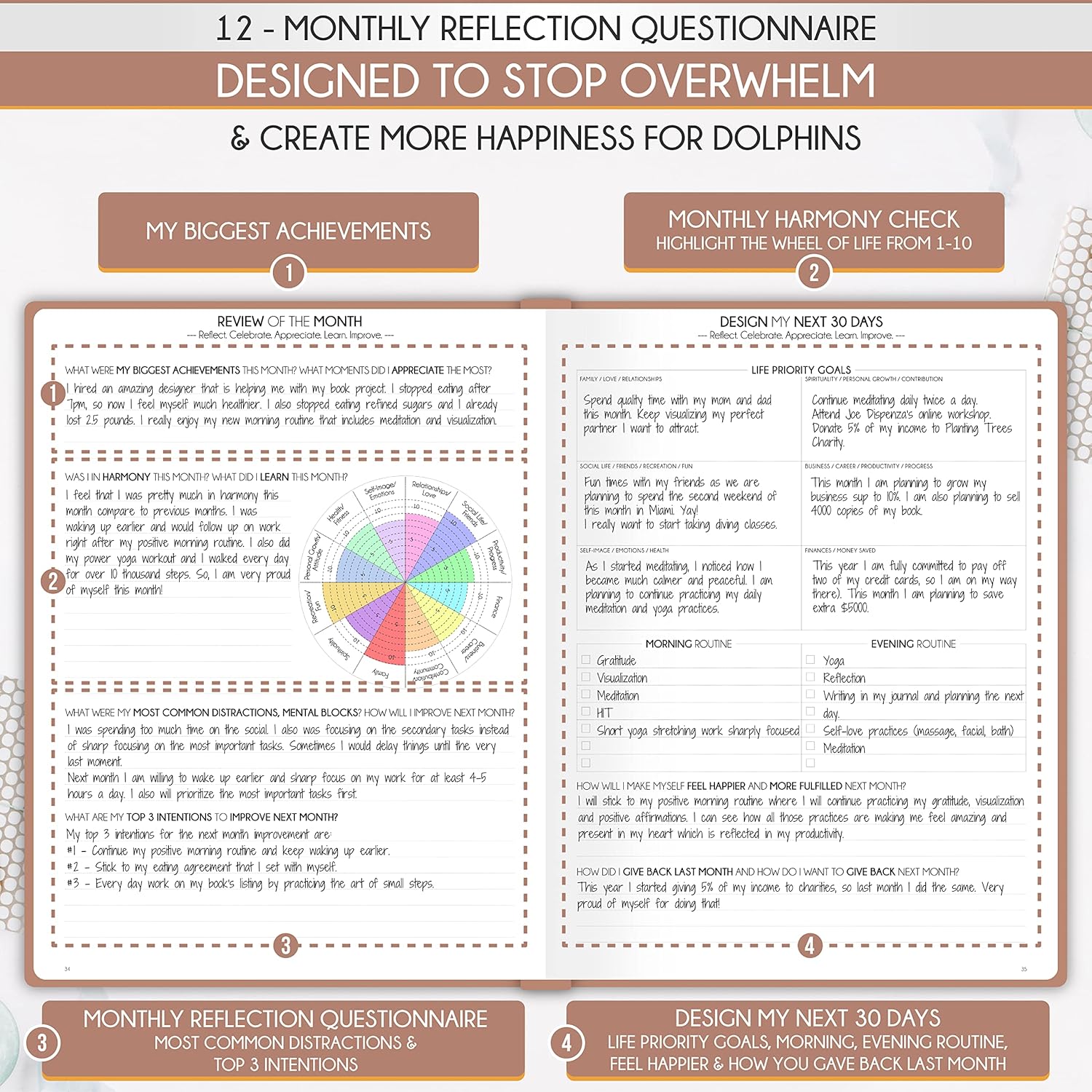 Life Planner - Undated Daily, Weekly & Monthly Planner with Budget Section | A 12 Month Journey to Increase Productivity & Happiness | Life Organizer & Gratitude Journal - Horizontal Format