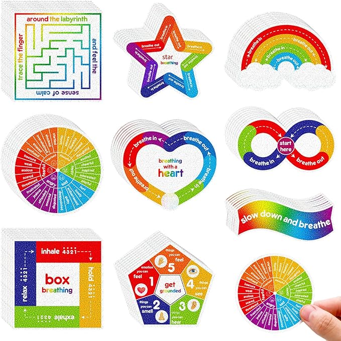 Libima 72 Pieces Anxiety Sensory Stickers Anxiety Textured Stickers Fidget Stickers Mindfulness Sticker School Counselor Supplies Adult Sensory Items Anxiety Relief, 9 Styles(Bright Color)