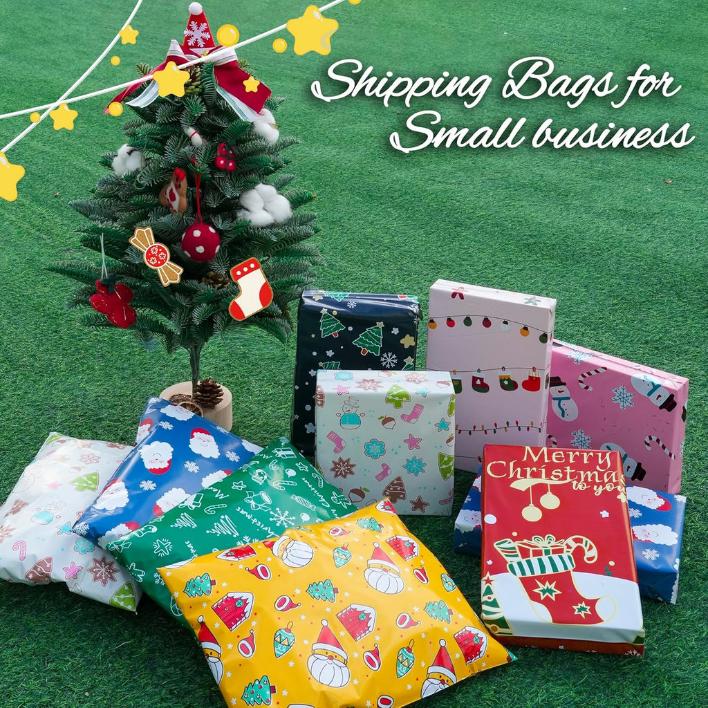 Christmas Poly Mailer - 10x13 Inch, 25 Pcs Waterproof, Tear-Resistant Mailer Bags with Self-Seal - Santa Claus and Snowflakes Printed