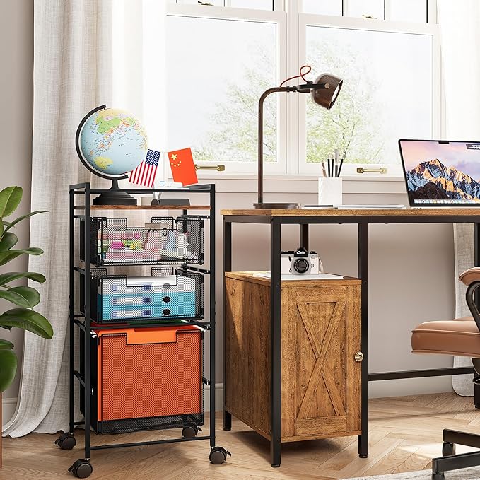 EasyPAG Rolling File Cabinet, Metal File Organizer Storage Cart, Mobile File Cart with Removable Drawers with 4 Swivel Casters Rolling Wheels Cart, 1 File Drawer and 2 Small Drawers, Black