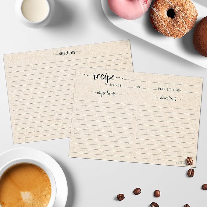 321Done 5" x 7" Recipe Cards (Set of 50) - Extra Large Double-Sided Premium Card Stock - Made in USA - Script Font Minimalist, Large Kraft Tan