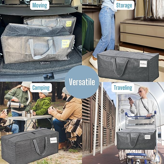 VENO 4 Pack Moving Bags w/Backpack Straps, Moving Boxes & Storage Bins Alternative, Packing Supplies, Camping Accessories Totes for Storage, Dorm Room Essentials Storage Bags (Gray, 4 Pack)