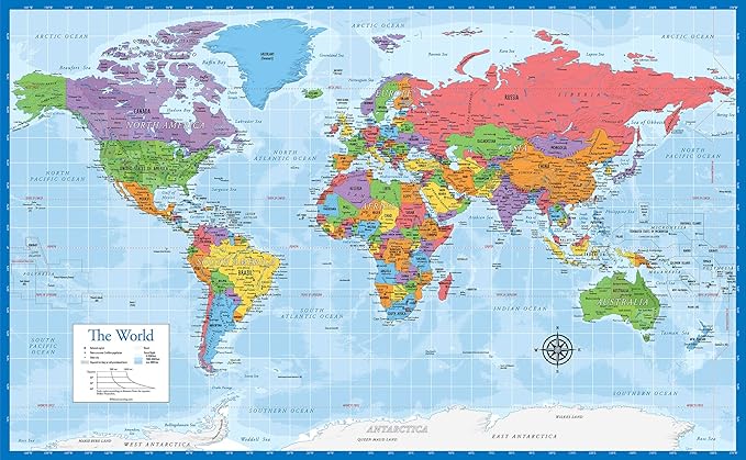 Laminated World Map & US Map Poster Set - 18" x 29" - Wall Chart Maps of the World & United States - Made in the USA - Updated for 2021 (LAMINATED, 18" x 29")