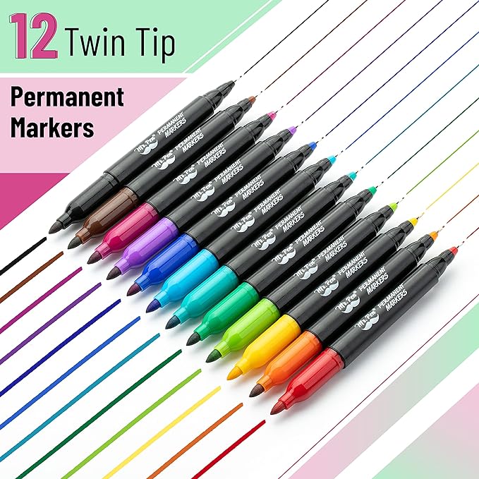 Mr. Pen- Dual Tip Permanent Markers, 12 Pack, Fine & Ultra Fine Tip, Fine Tip Permanent Markers, Fine Tip Marker, Permanent Markers Fine Point, Fine Point Permanent Marker, Marker Pens Fine Point
