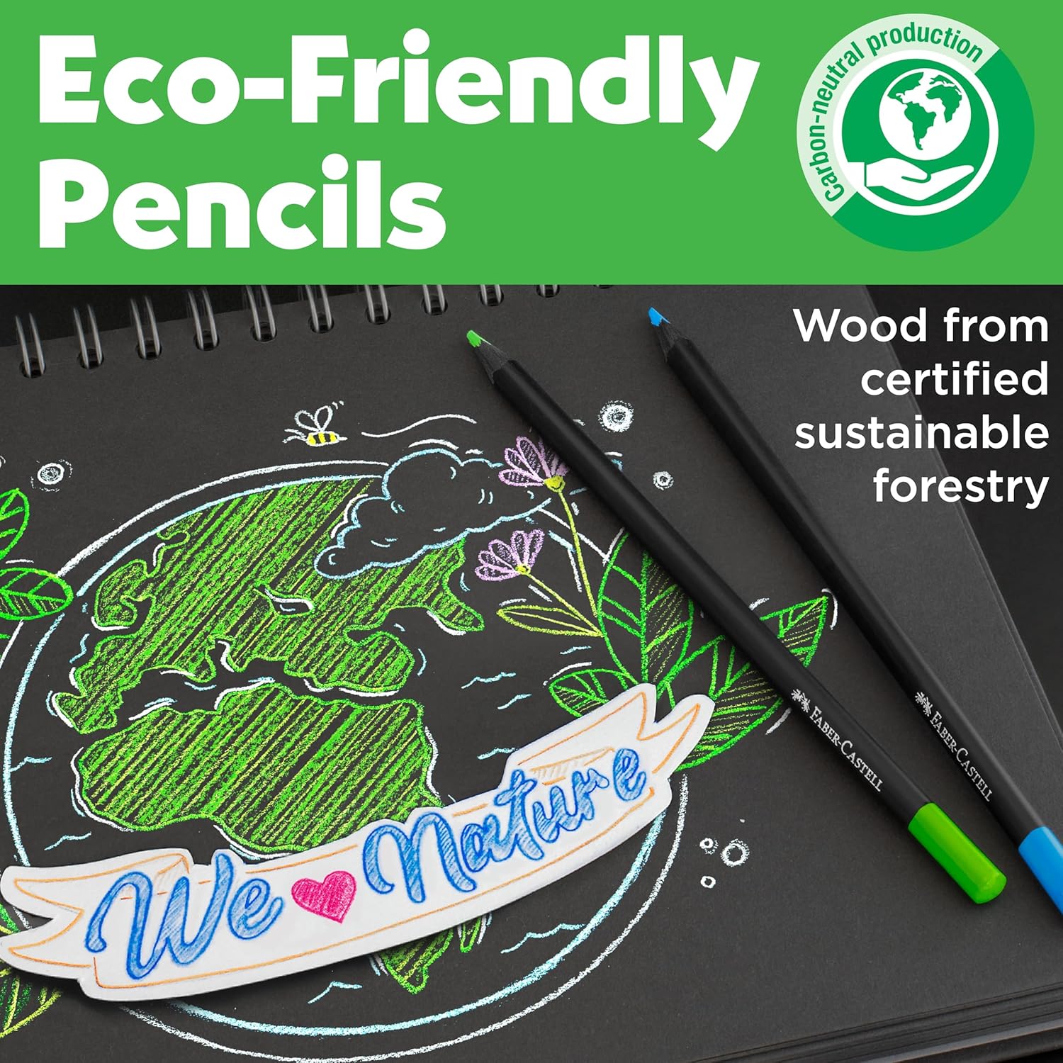 Faber-Castell Black Edition Colored Pencils Tin: Black Wood and Super Soft Core Lead, Art Colored Pencils for Adult Coloring, Teens, Kids and Beginners, Art Drawing Supplies (100 Count)