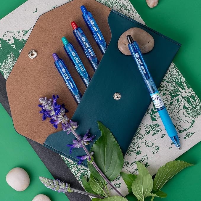 PILOT B2P - Bottle to Pen Refillable & Retractable Ball Point Pen Made From Recycled Bottles, Medium Point, Black/Blue/Red/Green/Purple Inks, 5-Pack (32814)