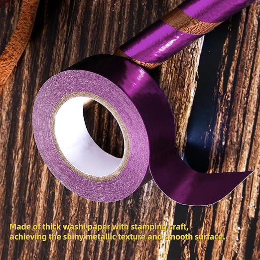 Solid Foil Washi Tape - Low Tack Self Adhesive Decorative Washi Tape Shiny Metallic Color - 3/5 Inch Wide and 66 FT Long Total, Purple