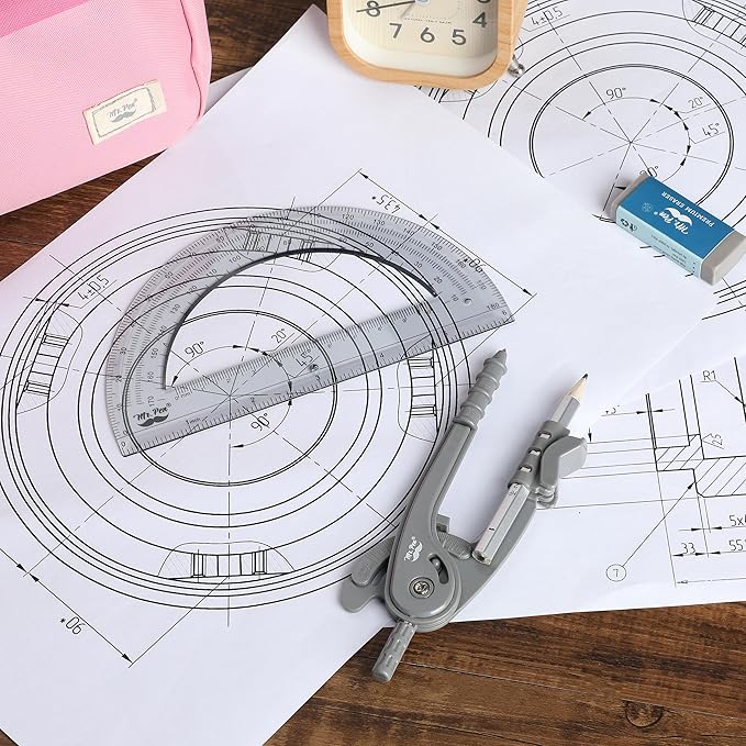 Mr. Pen- Compass and Protractor Set, Shuttle Grey, Compass Geometry Tool, Protractor and Compass Set, Compass Drawing Tool, Drawing Compass, Geometry Compass, Math Compass for Geometry