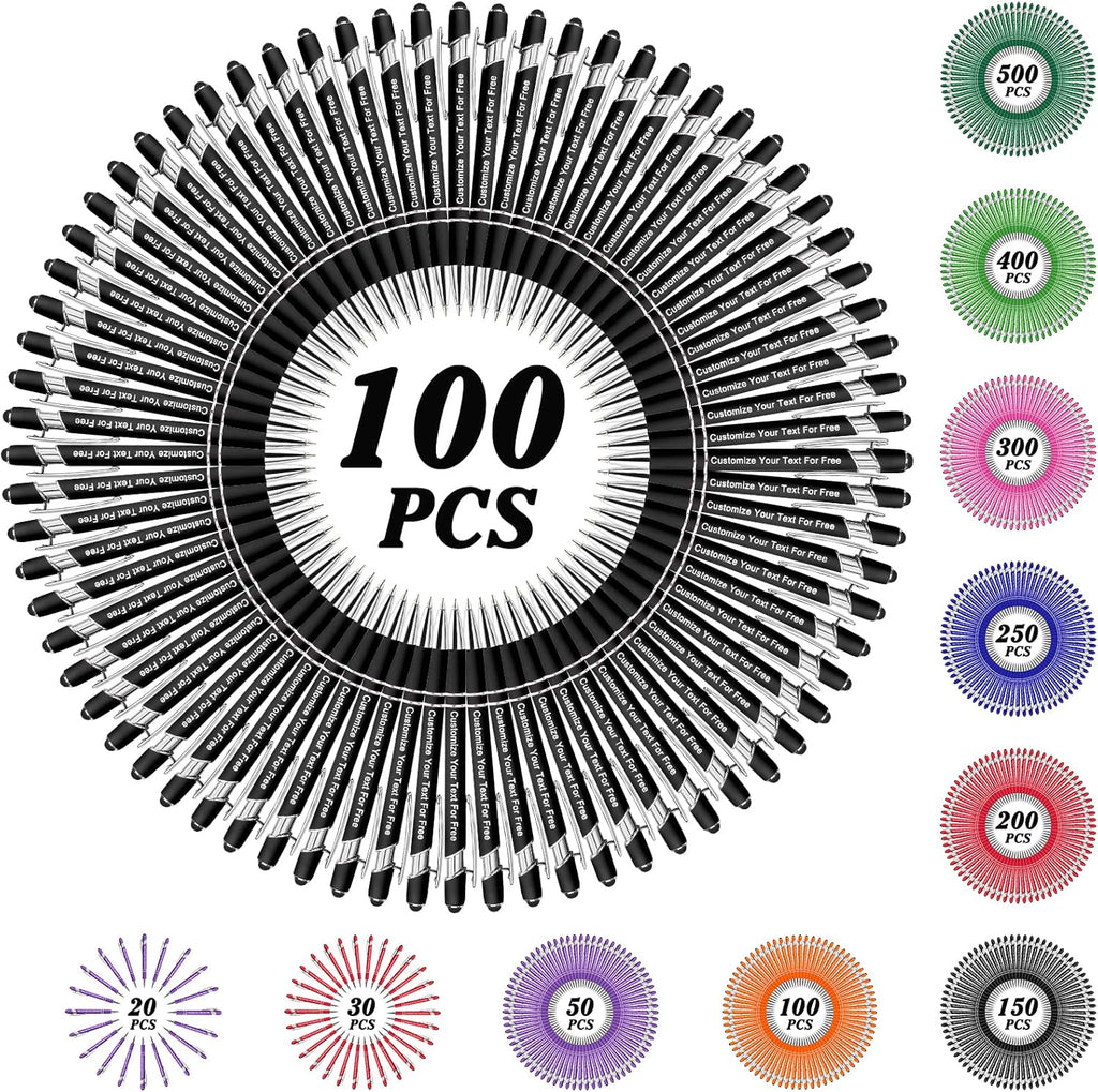 Max 500 Pcs Personalized Pens Bulk, Custom Pens with Free Engraving, Customized Stylus Tip Ballpoint Pen with Your Name Massage Text for School Office Business Graduation Anniversaries-100 Packs