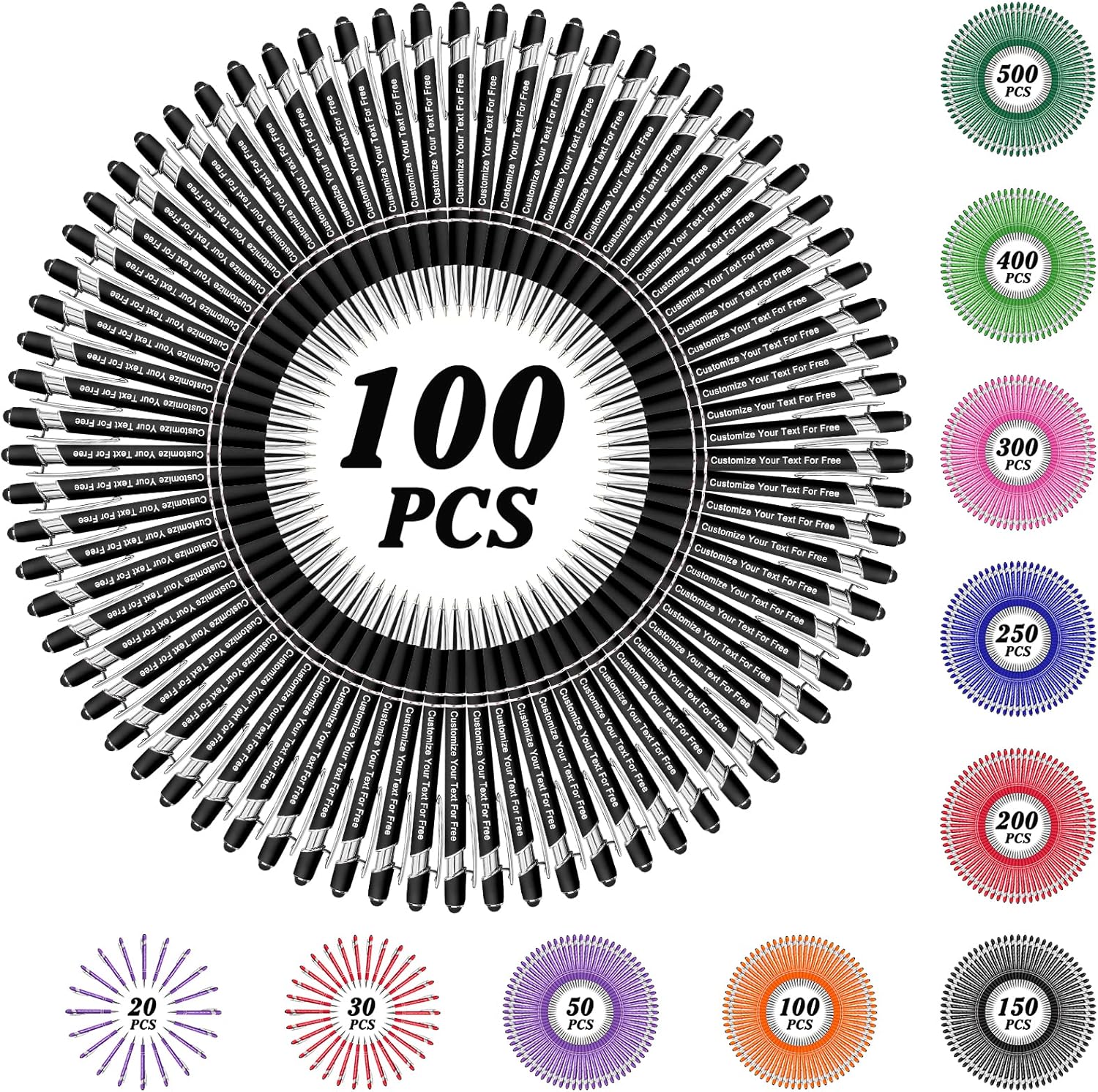 Max 500 Pcs Personalized Pens Bulk, Custom Pens with Free Engraving, Customized Stylus Tip Ballpoint Pen with Your Name Massage Text for School Office Business Graduation Anniversaries-100 Packs