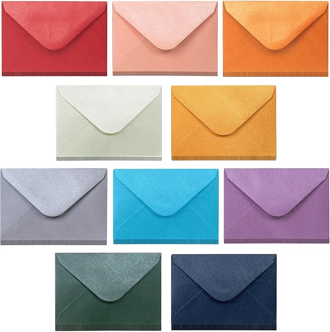 Gift Card Envelopes - 100-Count Mini Envelopes, Paper Business Card Envelopes, Bulk Tiny Envelope Pockets, 10 Metallic Colors, 4 x 2.7 Inches