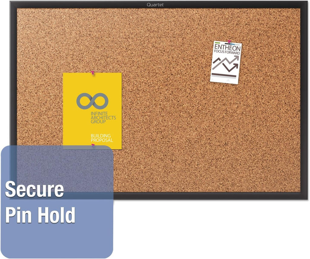 Quartet Cork Board, Bulletin Board, 4' x 3' Corkboard, Black Frame (2304B)