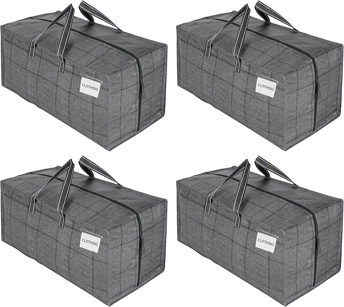 VENO 4 Pack Moving Bags w/Backpack Straps, Moving Boxes & Storage Bins Alternative, Packing Supplies, Camping Accessories Totes for Storage, Dorm Room Essentials Storage Bags (Windowpane, 4 Pack)